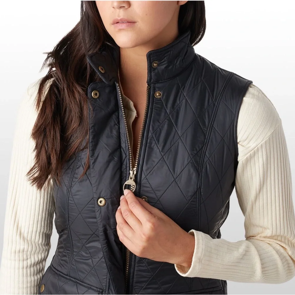 Barbour Women's Quilted Wray Gilet Vest Black Burgundy Fleece Interior Size 10 - Picture 2 of 14